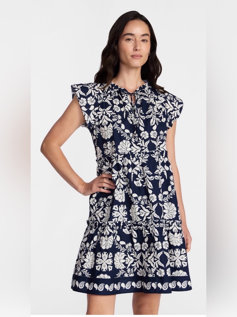 Time and Tru Women’s Tiered Cotton Mini Dress w/ Flutter Sleeves